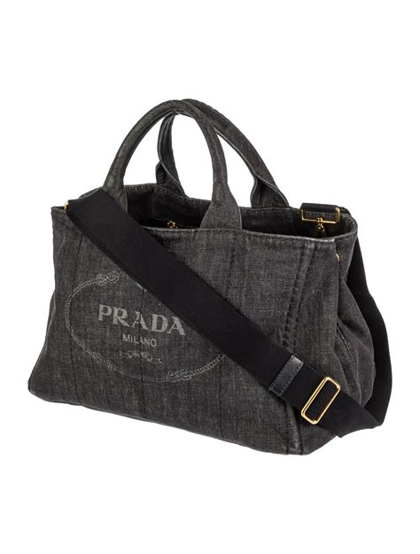prada striped canapa tote black and cream